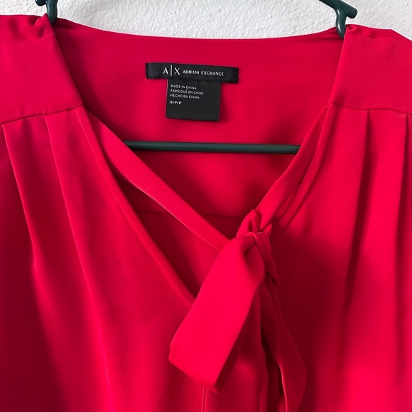 Armani Exchange Red Long Sleeve Tie Front Blouse - Picture 3 of 4